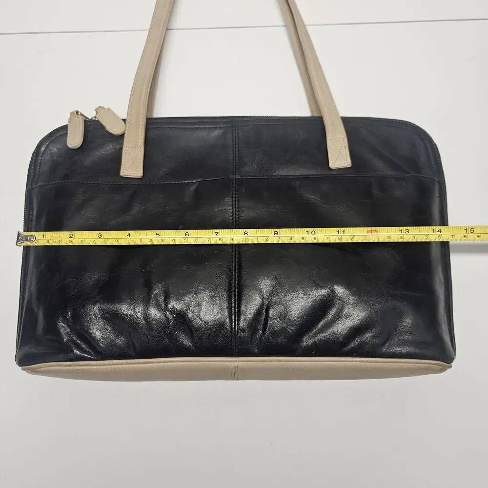 Latico Black & Tan Leather Briefcase Shoulder Bag Purse Satchel Carry Large